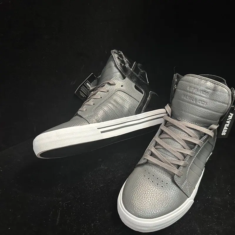 Supra Skytop Men’s Mid High Top Skateboard Shoes Black Gray Full Leather Lychee Pattern Versatile