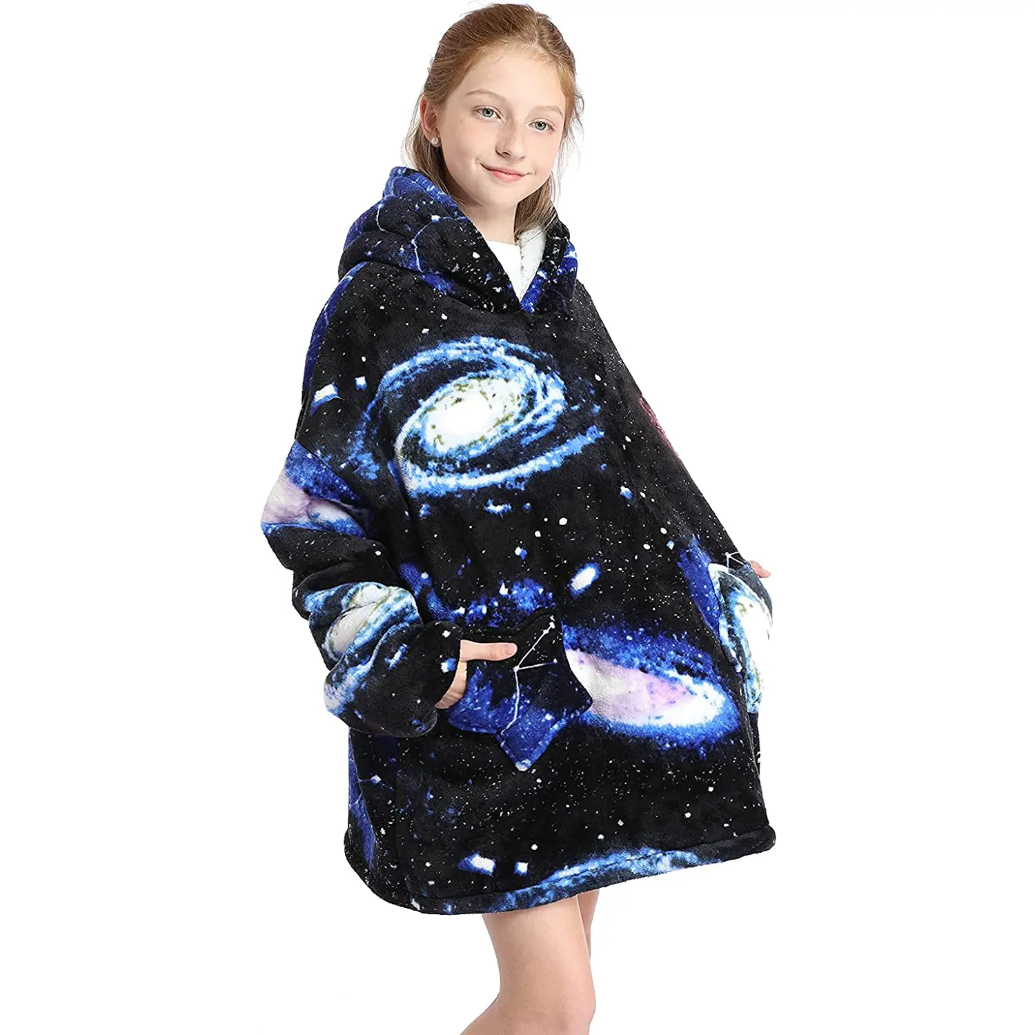 Wearable Blanket Hoodie for Boys Girls Kids One Size 1Pcs Oversized Nightgown Loungewear Halloween Warm Cozy with Pocket Perfect for 5-13 Years