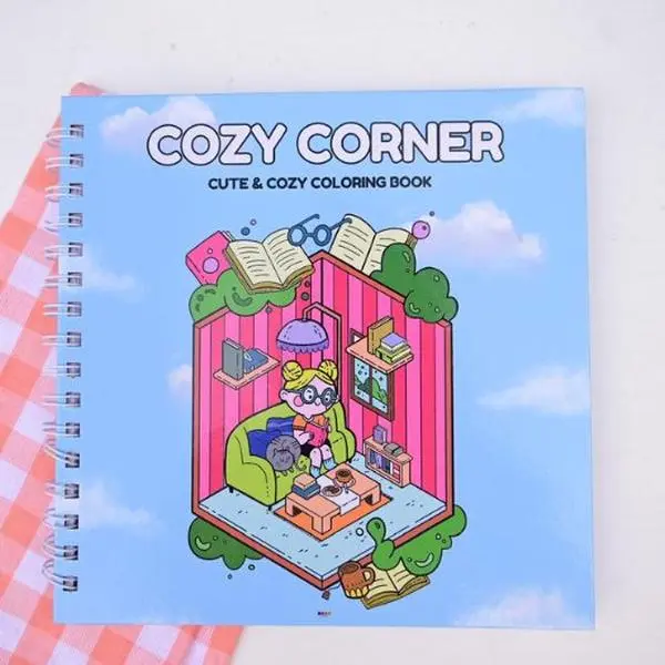 Mother Day Gift Little Corner Super Cute Spiral Binding  Coloring Book for Adults and Teens with Cozy Hygge Spaces for Relaxation.