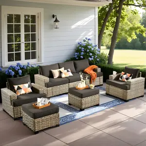 Ovios Patio Furniture Set 7-Piece Outdoor Wicker Rattan Sectional Sofa Set with Cushions, All-Weather Patio Conversation Set with Coffee Table for Backyard Garden Deck Patio Balcony Porch Lawn Poolside