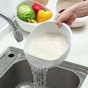 Rice Sieve Plastic Colander Kitchen Drain Basket with Handles White Strainer Basket for Rice Fruits Vegetables Efficient Drain Design Ergonomic Handles Lightweight Durable Kitchen Tools - Utensils