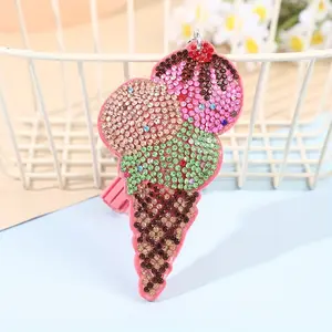 Sparkling Rhinestone Ice Cream Keychain, & Glitter Design, Alloy Material, Perfect Gift for Birthdays & Parties