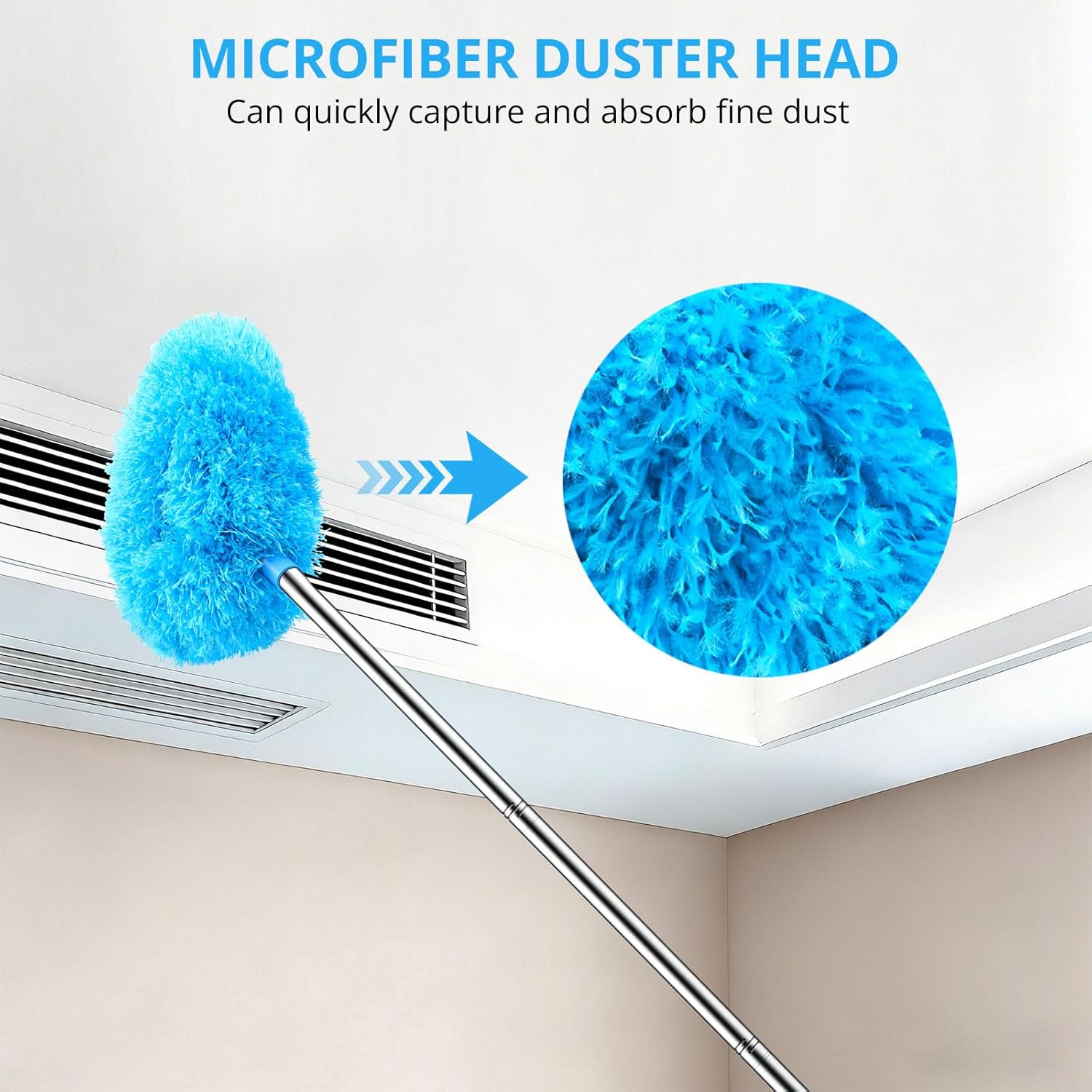 Ceiling Fan Cleaner Duster, Microfiber Ceiling Fan Duster with Extension Pole 13 to 47 Inch Washable Ceiling Fan Blade Dusters for Cleaning