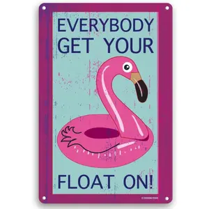Get Your Float On 12" x 8" Pool Sign Pink Flamingo Pool Float Decor Aluminum Sign Home Pool Outdoor Decor