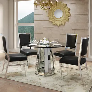 Modern minimalist round tempered glass combination round mirror surface dining table, glass table with round base,kitchen table（Not Include Chairs）