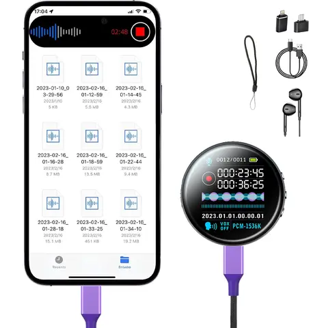 Portable Smart Recorder - Audio Accessory with High-Definition Display, 1-Click Operate, 1-Click Save, MP3 Player, USB Original Charging Cable Included, Easy-to-Use Audio Device