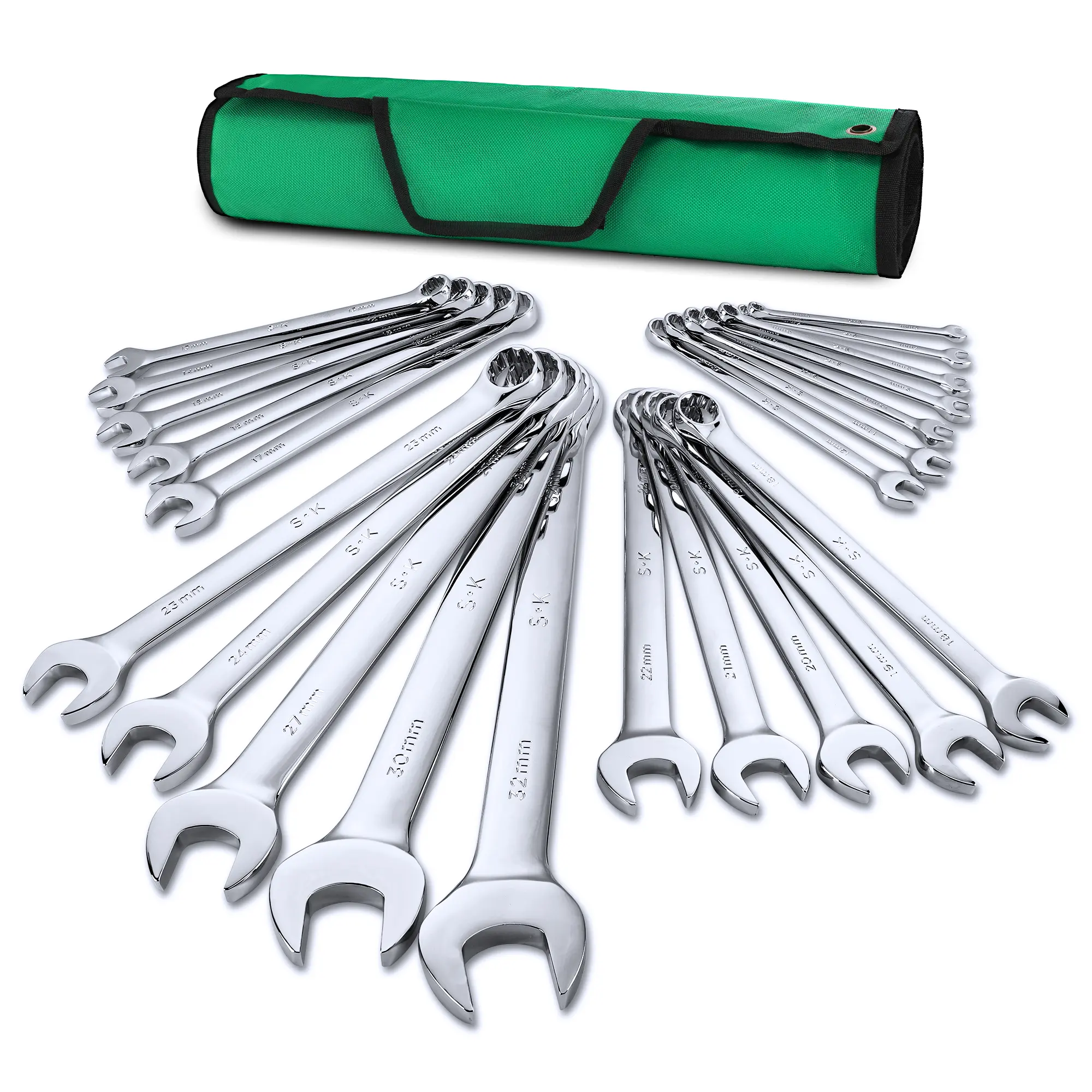#fathersdaygift SK Combination Wrench Set, Metric 6 to 32mm, 22-Count, SuperKrome Finish, Premium CR-V Construction, with Rolling Pouch