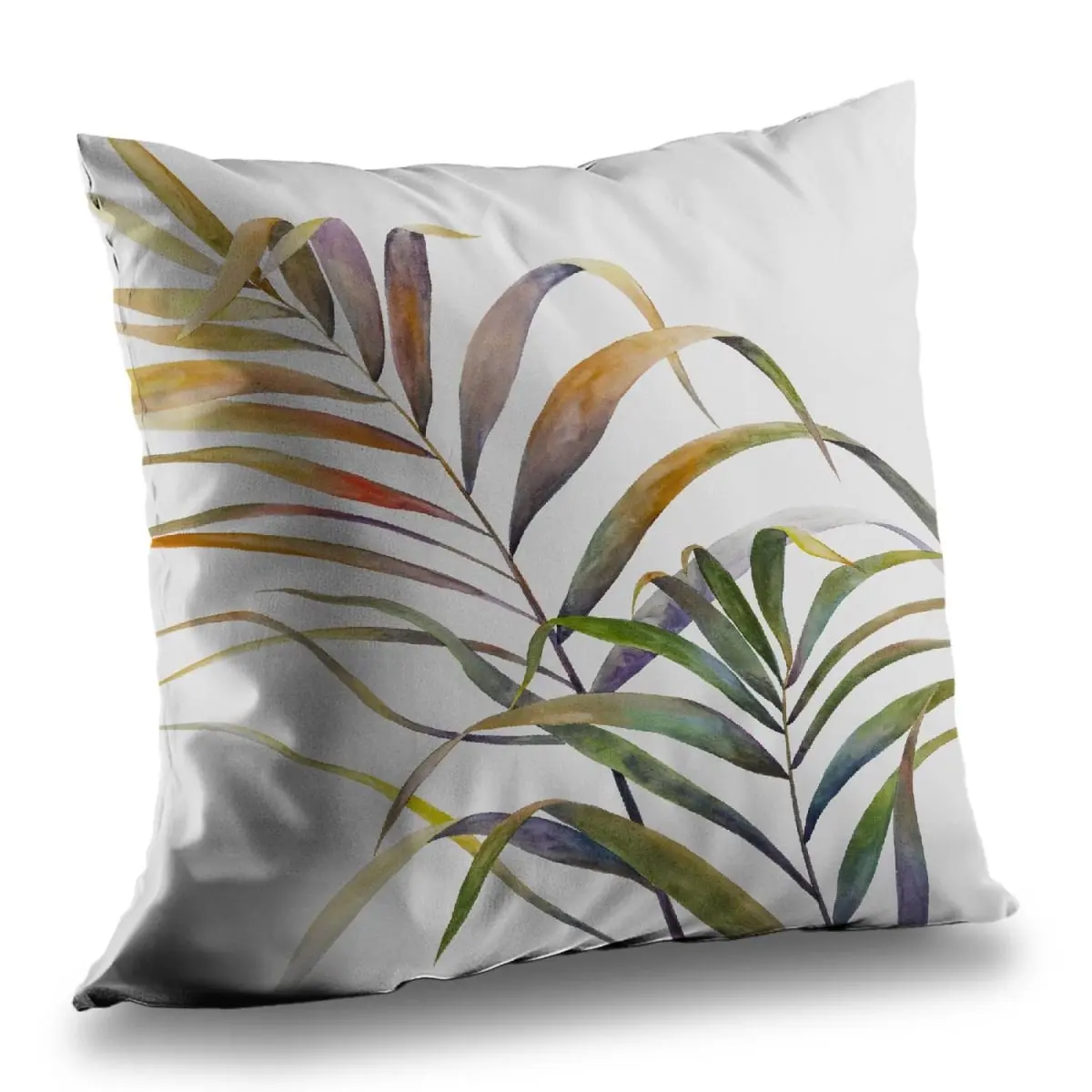 212 MAIN Watercolor Tropical Palm Leaves Throw Pillow, 14x14 in Poly Twill, Coastal Home Decor, Includes Decor Insert, Coastal/Tropical-Themed/Watercolour Standard Pillows, Coastal Standard Pillows