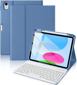 for iPad 10th Generation Case with Keyboard 10.9 Inch-   Keyboard Case with Pencil Holder Stain Proof Folio Cover for iPad (A16) 11th Gen 11 Inch 2025/10th Gen 2022 - Blue