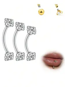 3-Piece Stainless Steel Jewelry Set, Body Piercing Jewelry, Body Jewellery, Eyebrow Lip Belly Button Piercing Rings, Cz Cubic Zirconia Styles, 6-10mm Sizes, All Season Wear