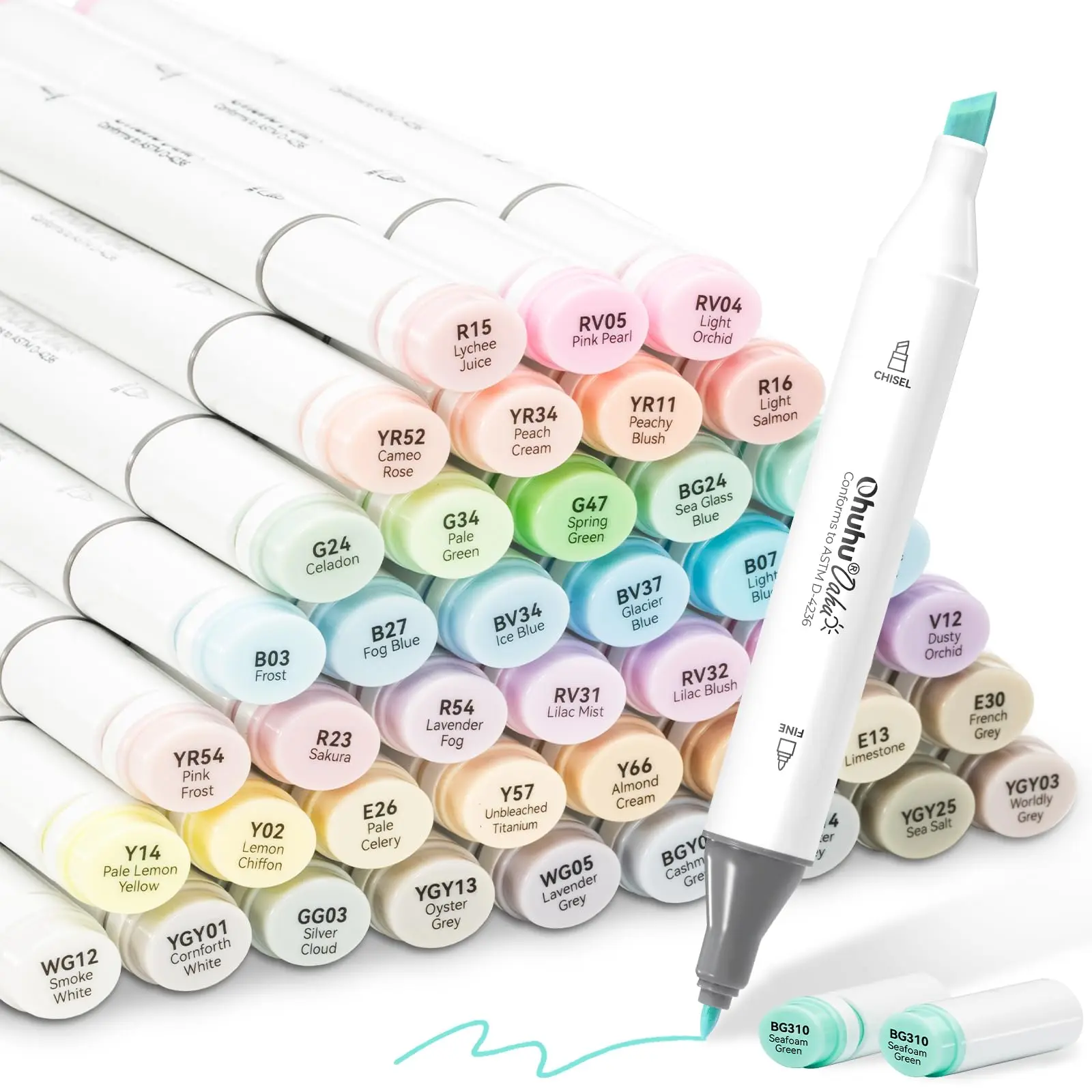 Ohuhu Alcohol Markers: Chisel and Fine Dual Tips - 48 Pastel Colors - AP Certificated - Double Tipped Art Marker Set for Artists Adults Coloring Illustration - Refillable - Oahu Series of Ohuhuart