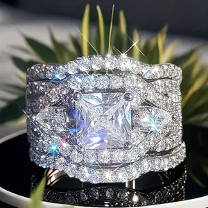 3-Piece Exquisite Couple Zirconia Ring Set - Unisex Wedding Engagement Anniversary Gift - Ideal Romantic Holiday Present