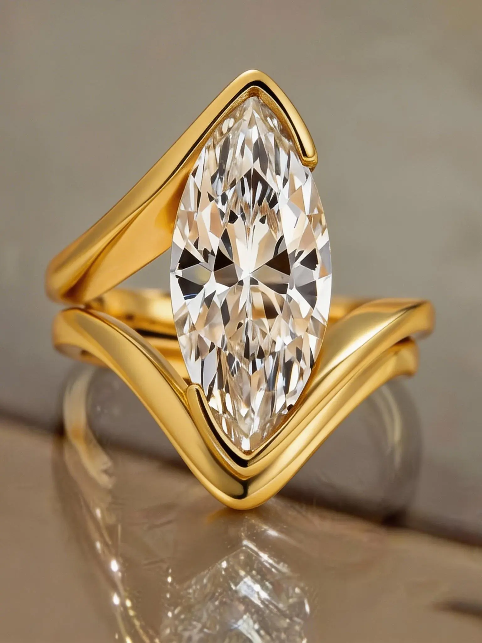 Effinny Tarnish-resistant 4.0ct 14K Gold Plated Marquise Wrap Ring – Sculpted Double Band Design, S925 Sterling Silver Promise Ring, 5A CZ Women's Ring for Daily, Wedding, Party, Female