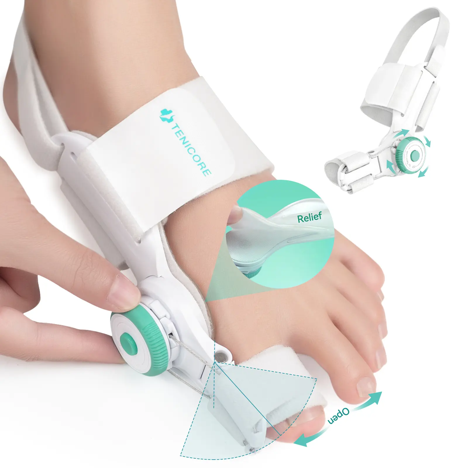 TENICORE Bunion Corrector for Women & Men - Adjustable Big Toe Straightener Splint, Heel Strap, Silicone Toe Separator, Soft Support Pad, Universal Left/Right Ft Day-Night Pedicure Care Tool anti-slip, Nail, Breathable, Angle Control, 3D Knob, Reduces Fri
