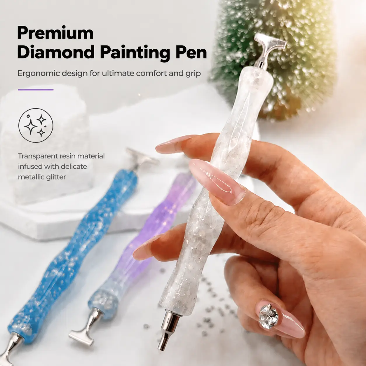 Dreamy Colorful Diamond Painting Resin Dotting Pen - Unique Curved Barrel Design, Beautiful and Practical, Essential DIY Crafting Tool for Handmade Projects, Diamond Painting Pen