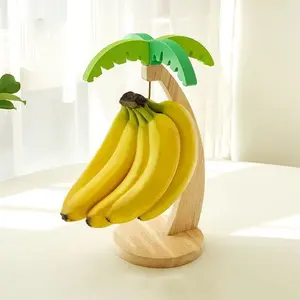 Realistic Leaf Organic Design Wooden Fruit Rack, Standing Storage Shelf for Living Room, Banana Holder Decorative Organizer, Home Use Furniture, Display Stand