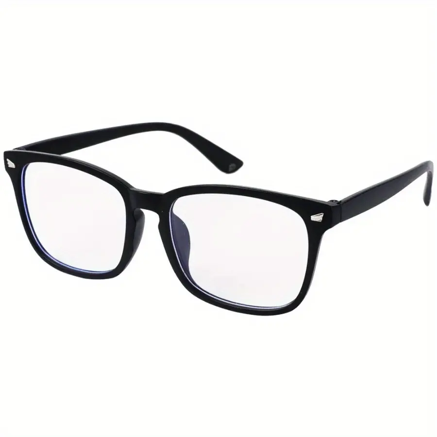 Sleek Non-Prescription Black Square Frame Blue Light Glasses - Square-Faced Non-Prescription Fashion Eyewear, Computer Gaming Use, Includes Protective Case, Blue Lights Glasses, Sleek Non-Prescription Glasses