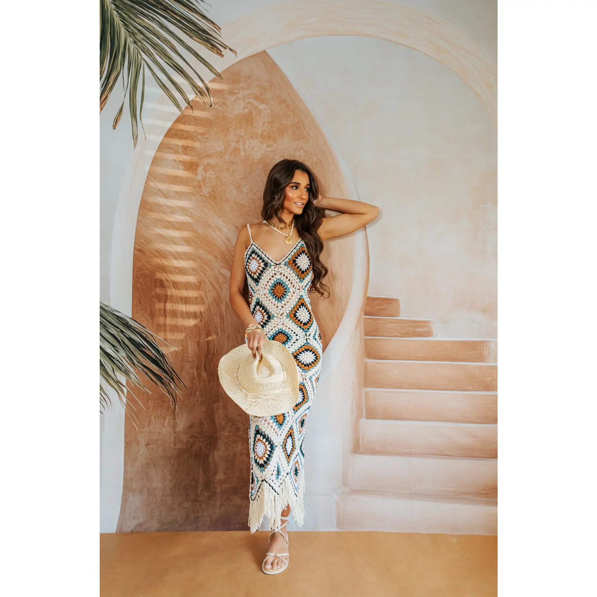 Elan Caribbean Crochet Maxi Dress
