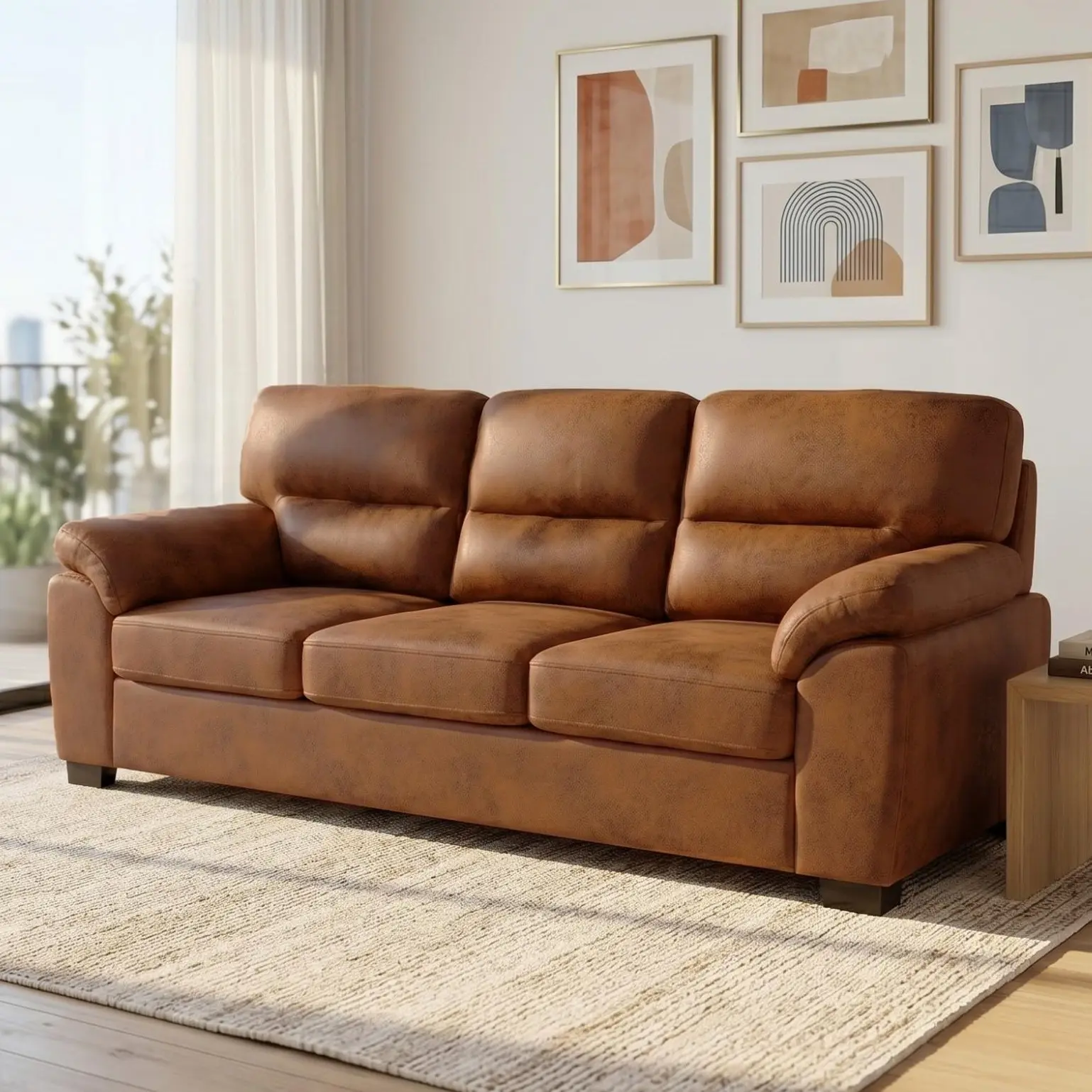 Eyisean 81" Vintage Foil Fabric Upholstered 3-Seater Sofa - Pillow Top, Mottled Surface, Rectangular, Padded Armrests, Ergonomic Backrest, Deep Seat, Triangular Legs, Seats 3 Adults, Requires Assembly for Living Room, Apartment
