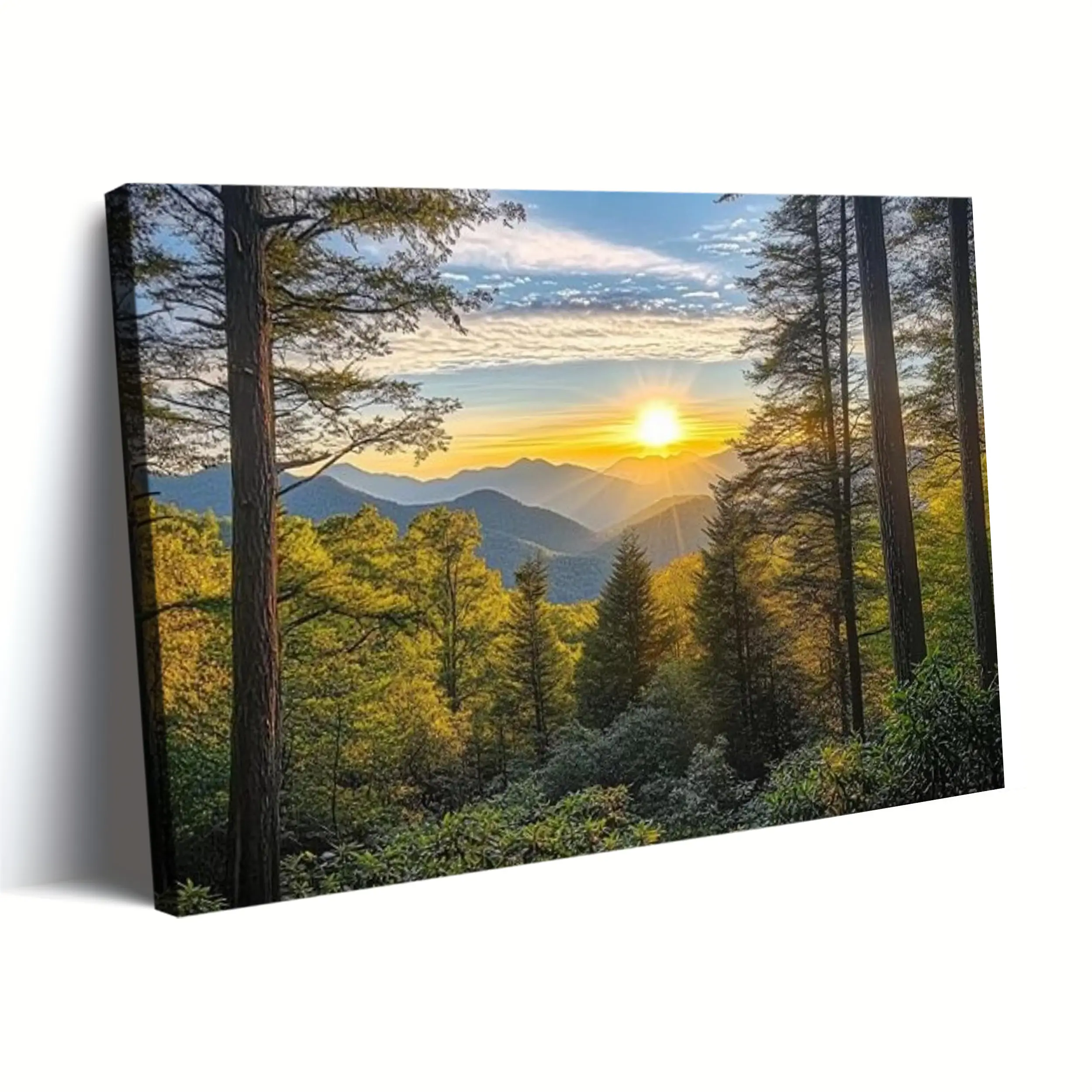 Frameless Large Great Smoky Mountains Canvas Wall Art - Misty Forest Sunrise National Park Landscape Print, Home Decor for Living Room, Bedroom, Office (Home Supplies, Posters & Prints)