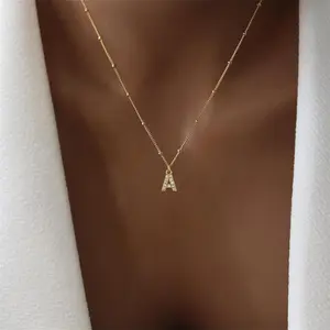 Fashion Zircon 26 Letter Pendants Neckalce Micro-paved Zircon Stainless Steel Bead Chain for Women Necklace Charms Jewelry