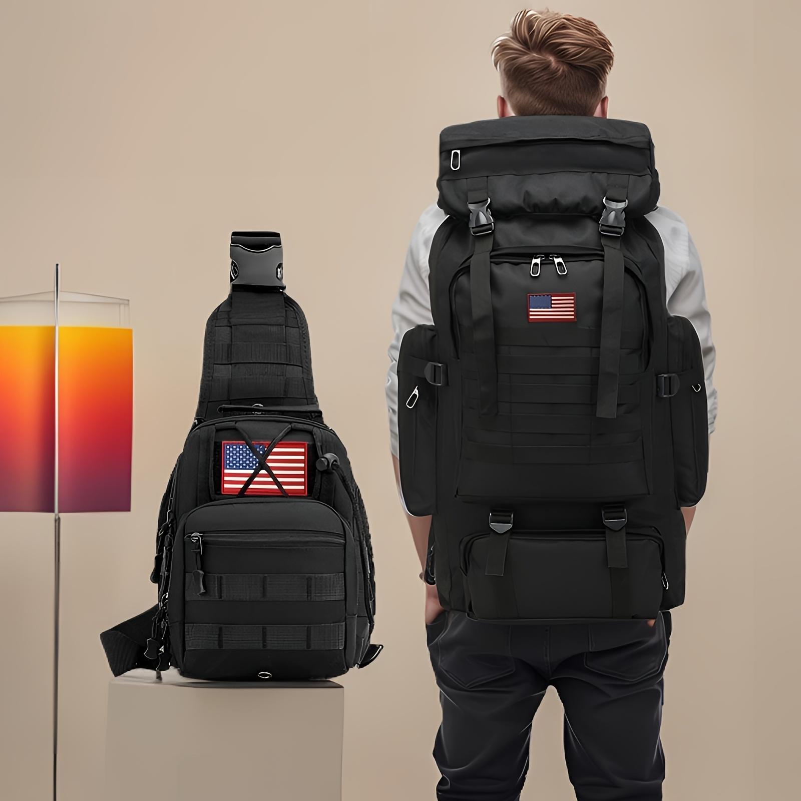 Set of 2pcs 80L Backpacks Suitable for Hiking, Camping, And Mountaineering. Tactical Design for a 3-Day Assault Pack, Includes a Chest Pack. Ideal for Outdoor Activities Like Travel, Work, Hunting, Hiking, And Sports, Perfect for Men