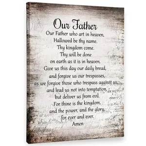 The Lord's Prayer Scripture Farmhouse Living Room Bedroom Kitchen Framed Canvas Wall Art Rustic Religious Christian Home Decor Gift for Mom summerwins,summerwins