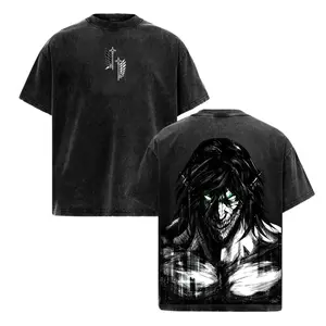 Retro Heavy Eren Yeager x Attack On Titan Ver 2 Anime Double Printed Men's Vintage Tee Washed Unisex Oversize Anime Manga Washed Heavyweight Cotton T-shirt, Anime Gift For Him