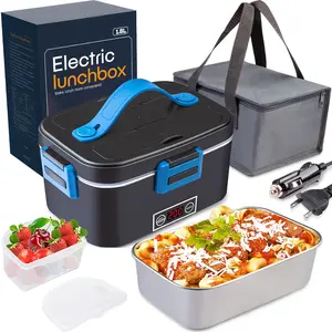 Portable Electric Lunch Box 80W High Power Food Warmer Heater 1.8L Stainless Steel With LED Display 12V 24V 110V Multi Voltage Leak Proof Food Container For Car Truck Office School Picnic Camping Travel