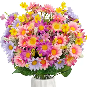Artificial Daisies Flowers for Decoration, 4 Pcs Daisy Flowers, Artificial Silk Flowers, Faux Flowers for Vase, Indoor Home Decor, Artificial Bouquet