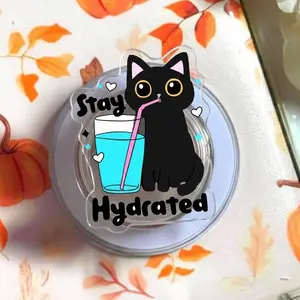 Cute Stay Hydrated Cat MagSafe Phone Grip, Funny Cat Magnetic Pop Socket Kickstand for Phone & Kindle, Gift for Cat Lover