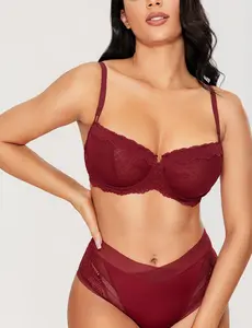 Sexy Lace Bra Underwire Balconette Unlined Demi Sheer Plus Size No Padded