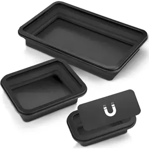 Collapsible Magnetic Parts Tray Set, 3 Different Size Foldable Silicone Magnetic Tool Trays for Bolts, Screws, Nuts and Other Small Metal Parts, Mechanic Tool for Men