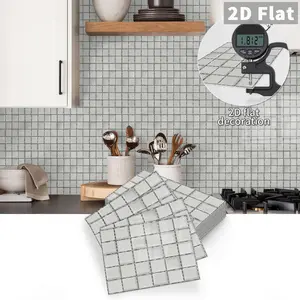 10PCS Color Box GST Light Grey Small Square PE Crystal Foam Tile Stickers Waterproof Oil-Proof Anti-Collision Kitchen Bathroom Ceiling Wall Decor