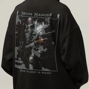 Iron Hands Warhammer 40K Hoodie, Unisex Cotton Hooded Top, Space Marine Fan Clothing, The Flesh Is Weak Graphic Design