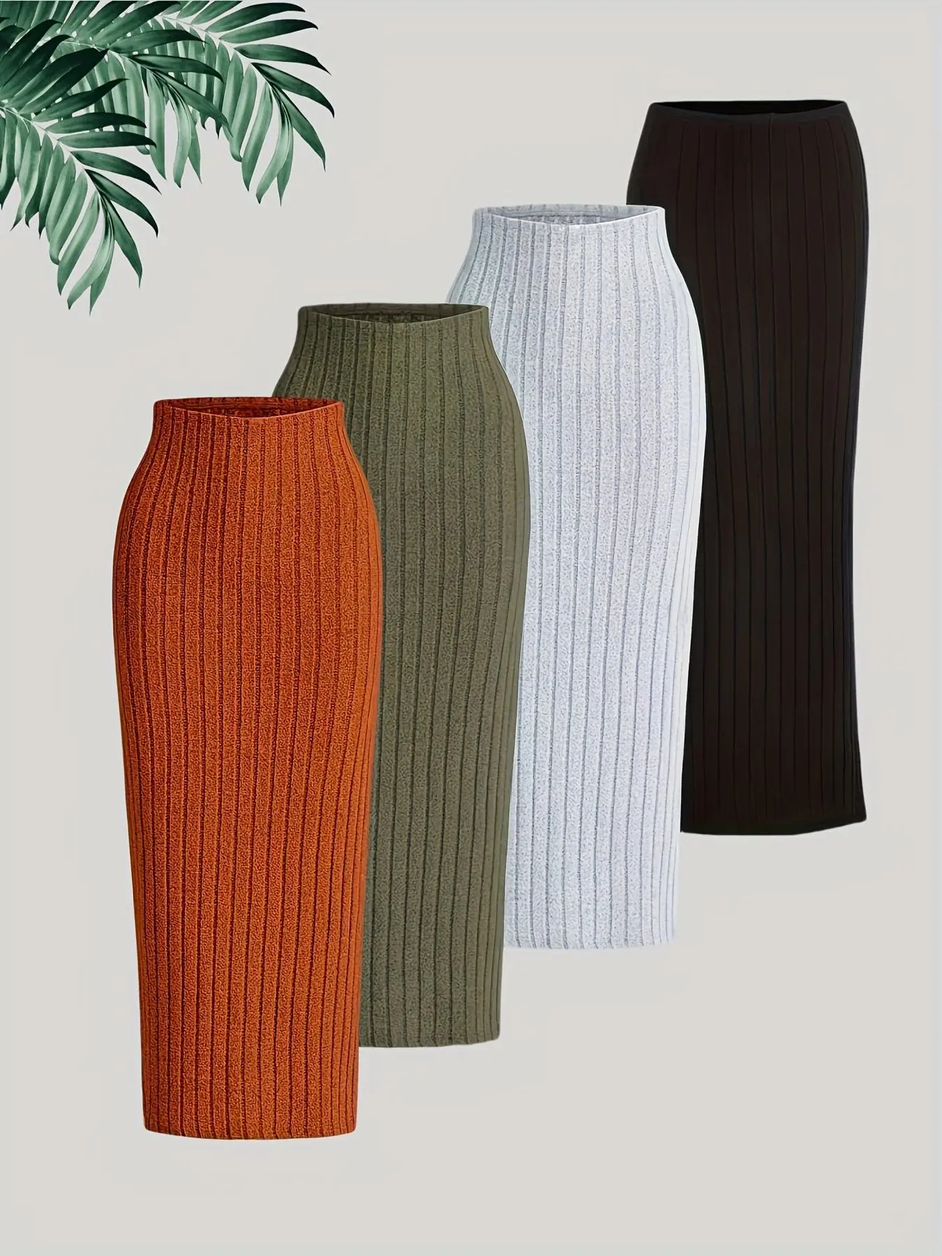Women's Solid Ribbed Skirt, Casual Fashion Cozy Skinny Skirt for Daily Outdoor Wear, Women Bottoms for Fall & Winter, Aesthetic Fashionable Skirt, Casual Fitted Skirt, Fitted Design Skirt