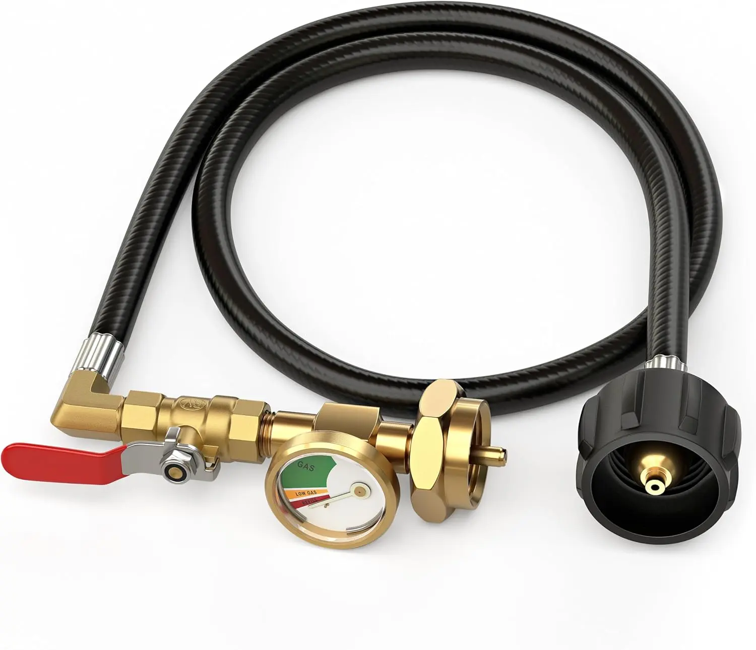 Propane Refill Adapter for 1 lb. Tanks, 3FT Hose with Pressure Gauge & Valve, Heavy-Duty Brass QCC1-Type1 Connector, Camping Gear for Safe Refilling from 20lb Cylinder
