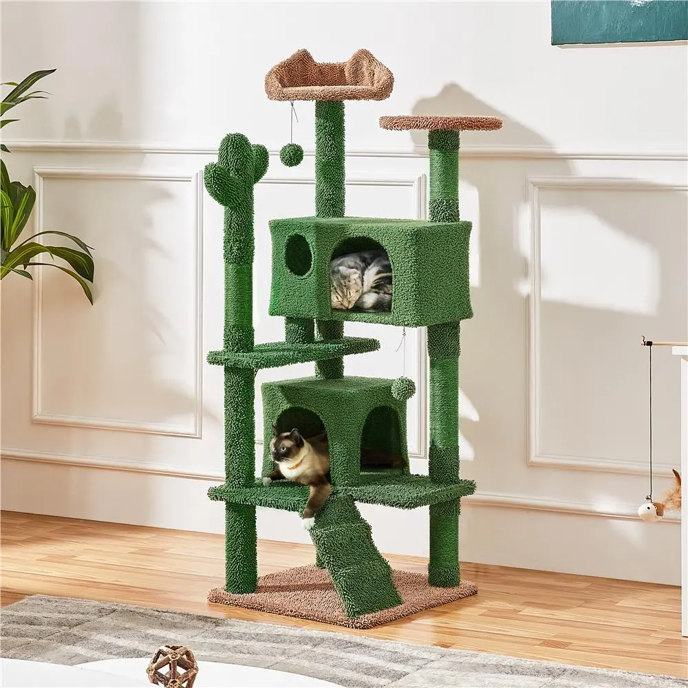 Yaheetech Cat Tree Cactus Oasis & Coconut Palm Theme Multi-Level Cat Tower with Condo Posts Cat Activity Center for Small Medium Cats