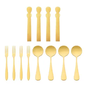 REGALWOVEN 12 Piece Silverware Set, Stainless Steel Flatware, Mirror Polished Cutlery Set, Serving Utensils Set for Kitchen Eating Tableware 12 PCS Gold