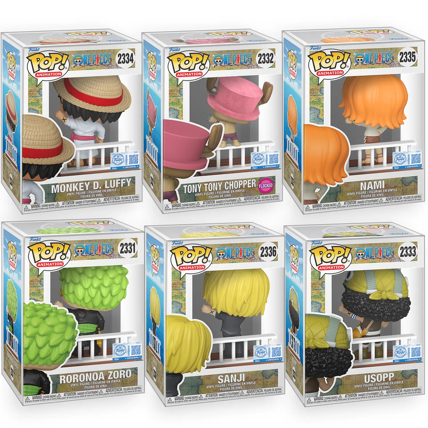 Funko POP One Piece - Set of 6 - Monkey D. Luffy, Zoro, Sanji, Nami, Usopp & Tony Chopper "Waving Goodbye" Vinyl Figure with Epic Collectibles Premium Box Protector Included