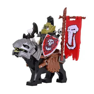 1PCS Medieval lotr Figures Orc Cav BanV Soldiers Brown Wolf rider Mount Knights Building Blocks Bricks Toys for children gifts