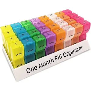 One Month Pill Organizer 2 Times a Day, Monthly Pill Organizer AM PM, 30 Day Pill Organizer, 31 Day Pill Organizer Box, Weekly Pill Holder for Vitamins, Fish Oil, Supplement and Medicine