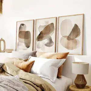 3 Pieces Contemporary Abstract Nordic Brown Beige Art, Canvas Wall Mural, Simple Elegant Home Decor, Contemporary Gallery Art, Earth Tone Painting, Wall Decor for Living Room and Bedroom, Framed or Unframed.