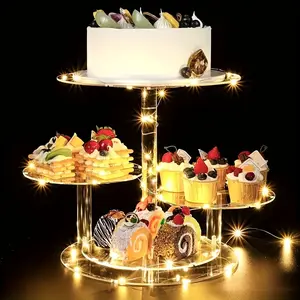 4-Tier LED Lighting Transparent Acrylic Cake Stand, Kitchenware Bakeware Dessert Display Solution, Party Decoration Supplies for Weddings, Christmas, Effortlessly Enhances Festive Atmospheres, Four Tiers