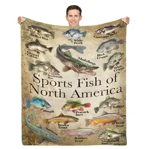 Blankets with Various Fish Patterns, Fishing Blankets Loved by Fishing Enthusiasts, Soft and Delicate to the Touch, Breathable and Comfortable, Suitable for Sofas, Beds, Camping, Living Rooms (Size: 30x40, 40x50, 50x60, 60x80)