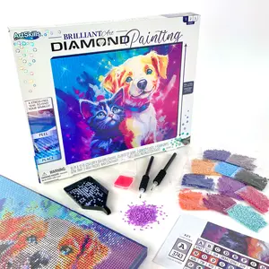 ArtSkills Puppy & Kitty Diamond Painting Kit on Stretched Canvas 10" x 12" - Diamond Art Set