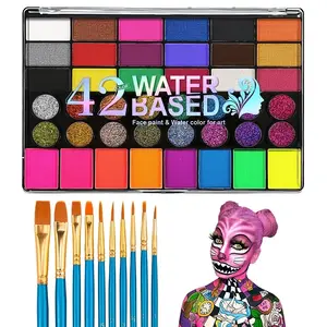 Face Body Paint Oil Makeup Set, Glam Pack Glitter, 20/42 Colors, Holiday Party Painting Kit with Palette and Stencil Templates, 2 Artist Brushes