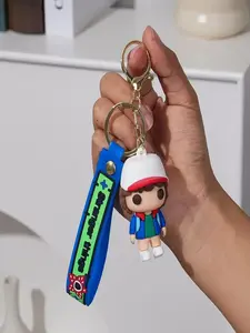 Stranger Things 3D PVC Keychain with Wristlet Strap, Cute Eleven/dustin/barb & Demogorgon Pendant, Keychain For Bags, Bag Charm for Fans, All Seasons Accessory