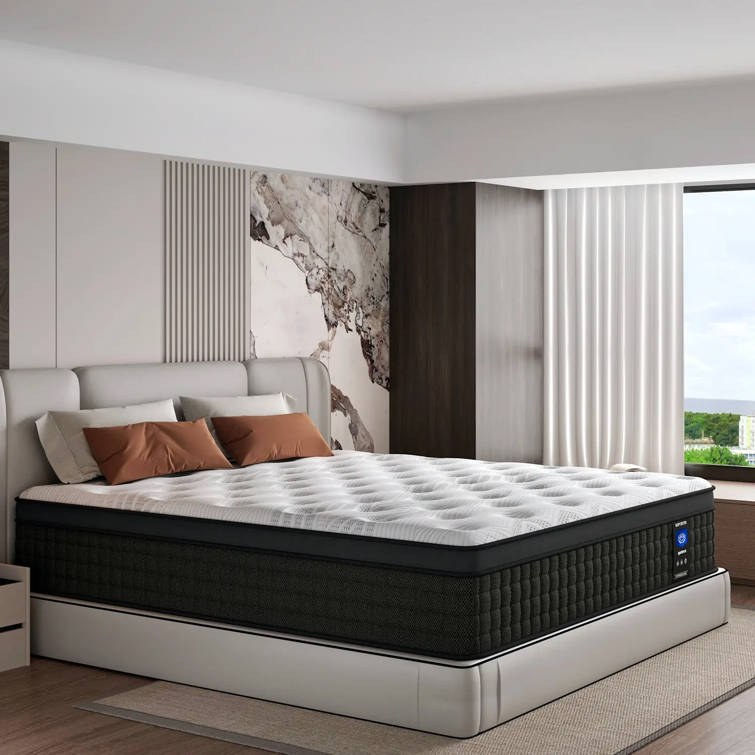 Multi-Size Hybrid Mattresses in-a-Box, 12in Medium-Firm Spring Memory Foam Mattress - Breathable, Pressure Relief, Spine Soothing - Indoor Furniture for All Ages (Queen Size Option)