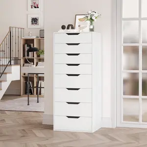 Tall White Dresser, 8 Drawer Dresser with Groove Handles, Chest of Drawers with Large Storage Space for Small Spaces Home Office